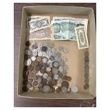 Assorted foreign and US coins