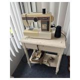 Stand with sewing machine and contents