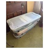 3 totes with clothing