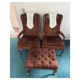 Wing back chairs and stool