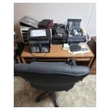 Desk, chair and contents