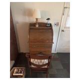 Roll top desk/ chair and lamps