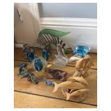 Art glass dolphins and misc decor