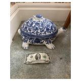 Cobalt turtle covered dish