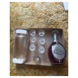 Red decanter and misc glass