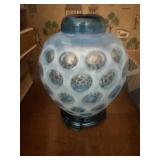 Signed Fenton jar with stand