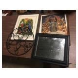 PICTURES, MIRROR AND CANDLE HOLDER