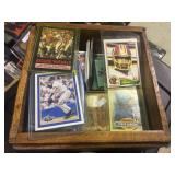 SMALL WOODEN BOX OF SPORTS CARDS