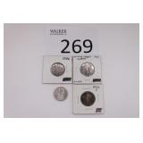 Four Walking Liberty Quarters