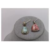 Two Sterling Silver & Stone Pendants