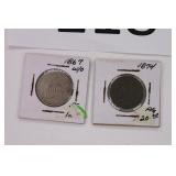 1867, 1874 Shield 5 Cent Nickels