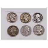 Six Silver Washington Quarters