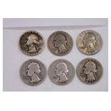 Six Silver Washington Quarters