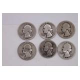 Six Silver Washington Quarters