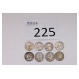 Eight Silver Washington Quarters