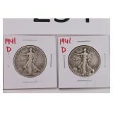 Two 1941D Walking Liberty Half Dollars