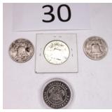 1963, 1961, 1954 Franklin Half Dollars/ Liberian 5