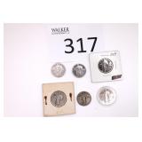 Six Walking Liberty Quarters