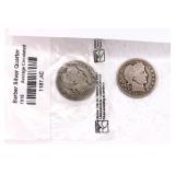Two 1915 Barber Silver Quarters