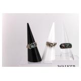 Three Sterling Silver / Stone Rings