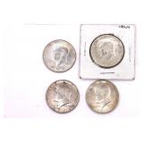 Four 1964 Kennedy Half Dollars