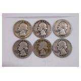 Six Silver Washington Quarters