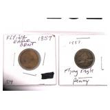 Two 1857 Flying Eagle Cent Coins