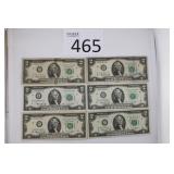 Six 1976 Circulated $2 Bills