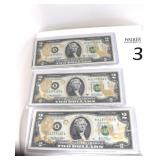 Three Barack Obama $2 Bank Notes Uncirculated