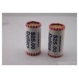 Two $25 Rolls of Presidential Uncirc. Quarters