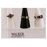 Three Sterling Silver & Stone Rings
