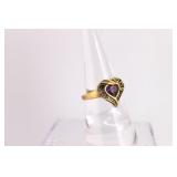 10K Yellow Gold Garnet / Diamond Heart Ring