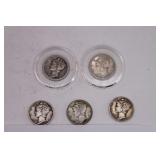 1936, 1939, 1924S, 1943, 1945 Mercury Dimes