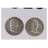 Two 1954 Franklin Silver 1/2 Dollars