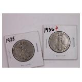 1935 & 1936P Walking Liberty Half Dollar