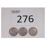 Three 1942 Walking Liberty Half Dollars