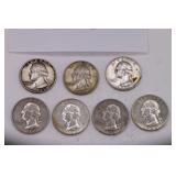 Seven Silver Washington Quarters