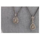 Two Sterling Silver CZ Pendant Necklaces