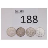 Four 1964 Kennedy Half Dollars