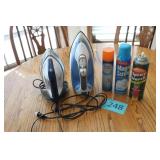 Two Sunbeam Irons, Spray Starch, Etc.