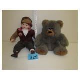 Porcelain Boy Doll & Stuffed Bear