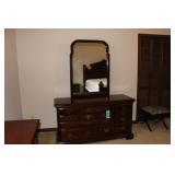 Cherry Queen Anne Style Dresser with Mirror