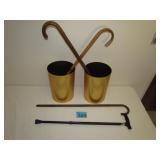 Three Vintage Walking Canes / Two Trash Cans
