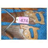 Five Old Hand Saws, Framing Hammer, Carpenters