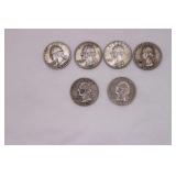 Six Silver Washington Quarters