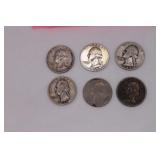 Six Silver Washington Quarters