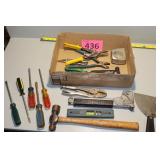 Box of Hand Tools, Metal Cutters, Pliers, Vise
