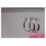 Sterling Silver 925 Etched Hoop Pierced Earrings