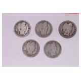 Five 1907 Barber Quarters