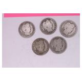 Five 1908 Barber Quarters